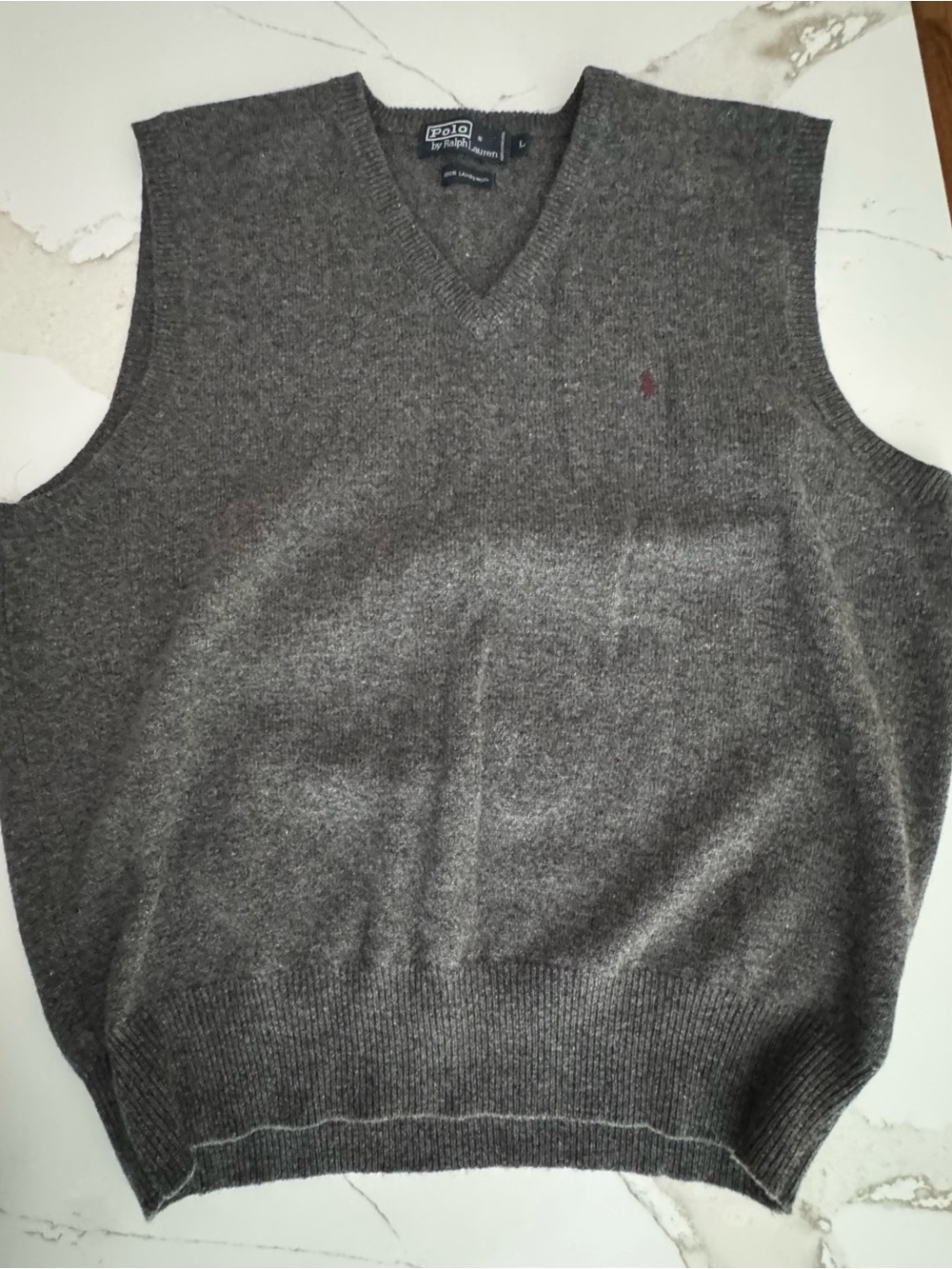 Polo by Ralph Lauren Charcoal V-Neck Wool Sweater Vest Size Large Like New